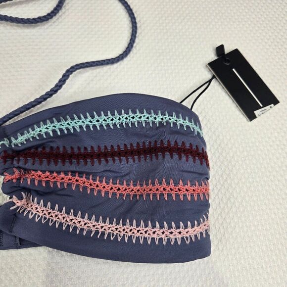 New Dolce Vita Striped Bandeau Bikini Top Tassel Ties & Back Clasp Womens Size X - Picture 5 of 9